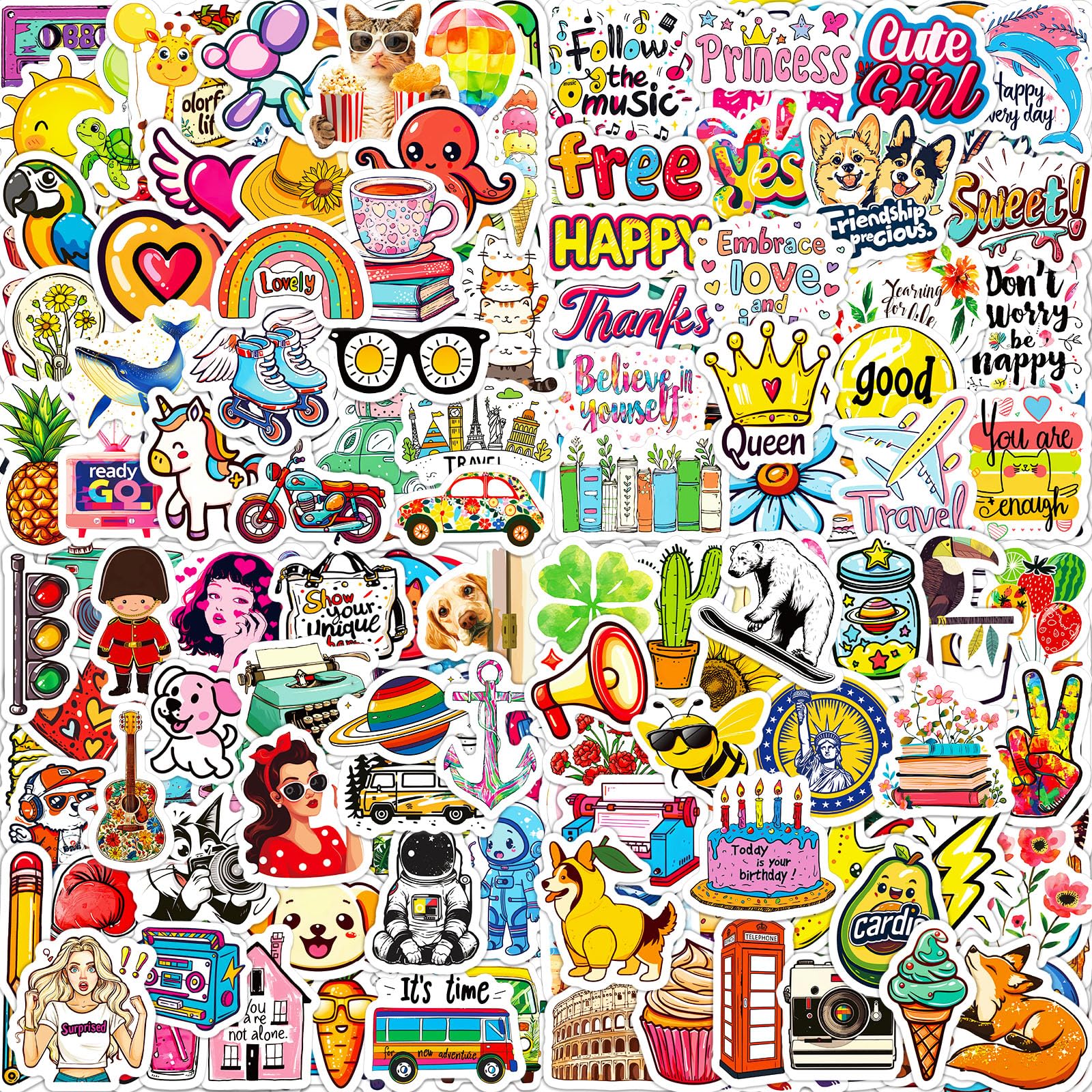 Water Bottle Stickers 200 Pcs Kawaii Cute Sticker Pack, Prizes for Kids Classroom, Waterproof Vinyl Stickers for Water Bottles Scrapbook Laptop