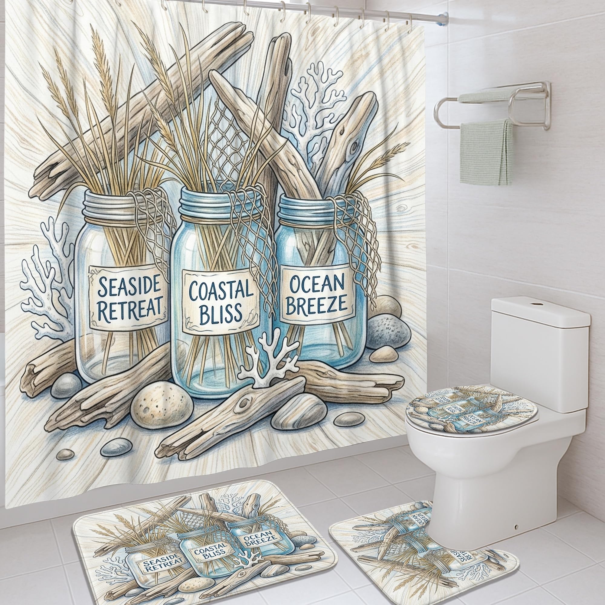 Ensemble de rideaux de douche anti-éclaboussures avec tapis assorti pour chambre d'amis
