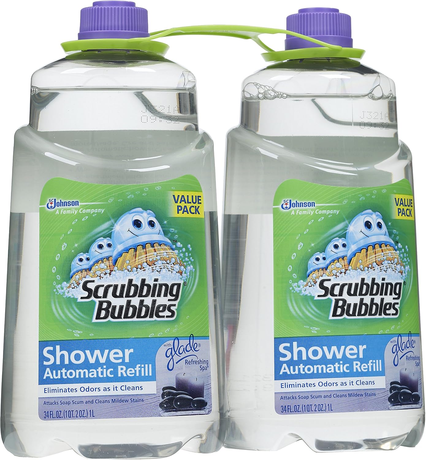Scrubbing Bubbles Automatic Shower and Bathroom Cleaner Refill, Glade Refreshing Spa, 34 fl oz- Pack of 2