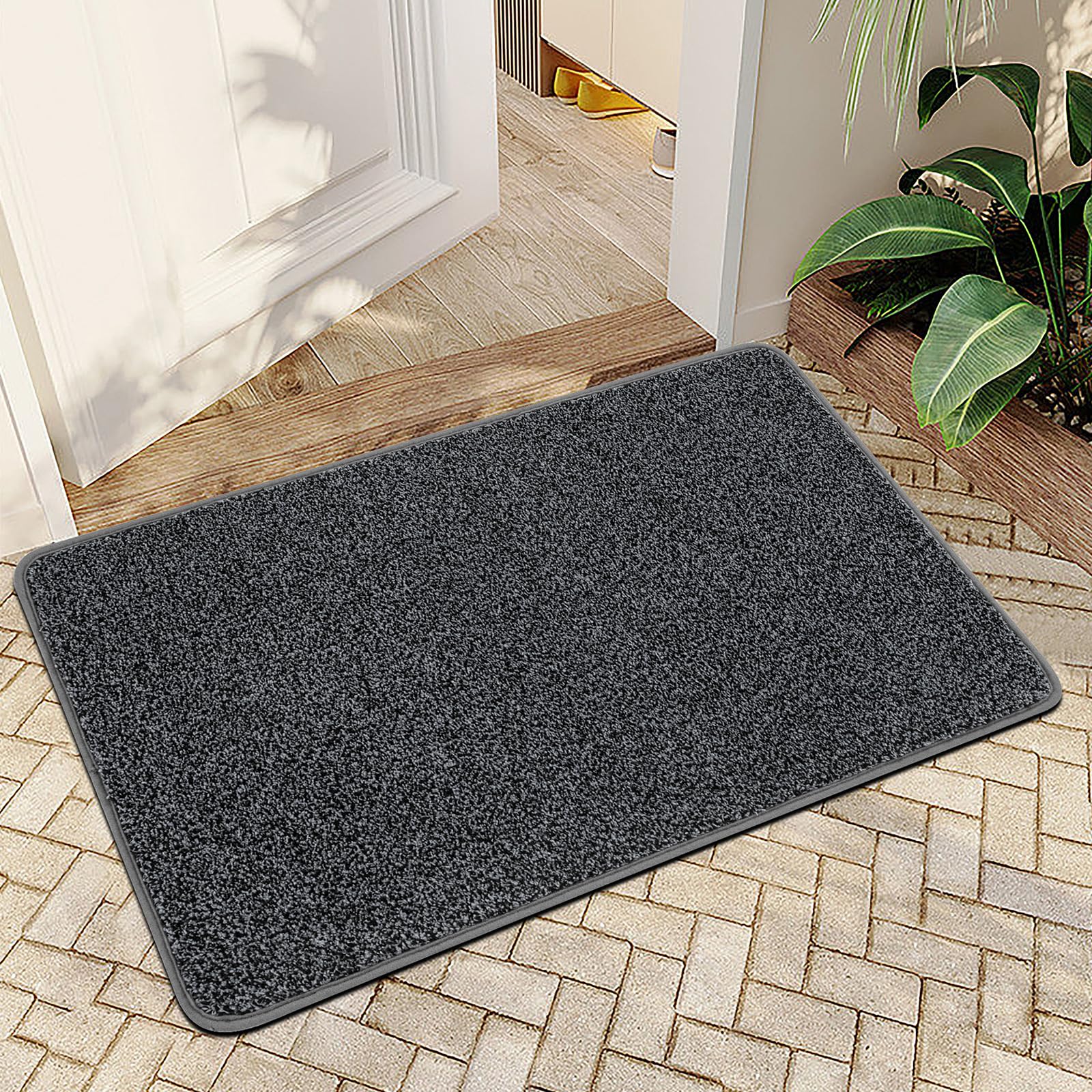 Mibao Front Door Mat Entrance, Non-Slip Absorbent Waterproof Welcome Doormat with TPR Backing, Dirt Trapping Entrance Inside Floor Mats for Entryway Washable Low-Profile, 29.5" x 17", Dark Grey