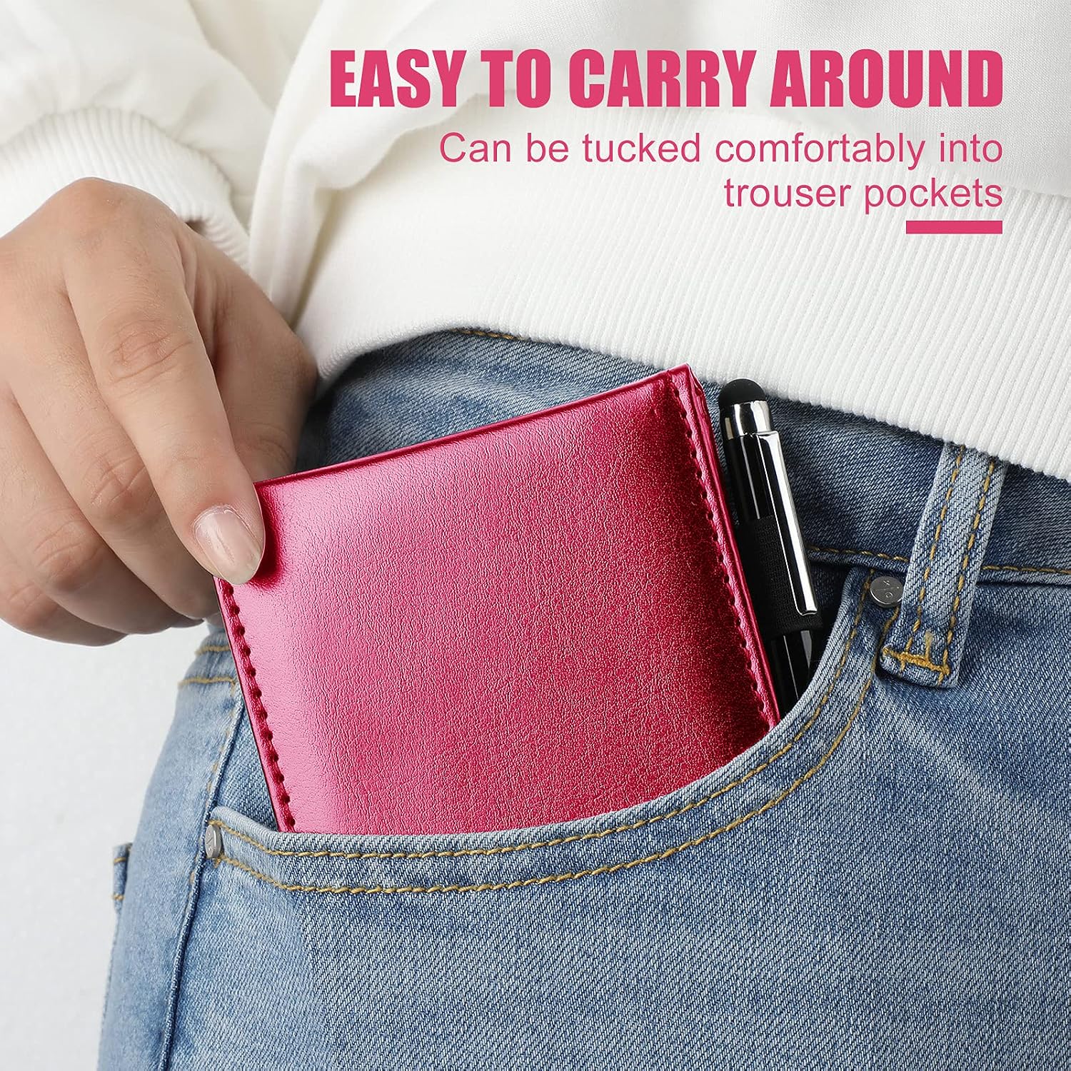 Outus 10 Pieces Mini Pocket Notepad Holder Set, Included Mini Pocket Notepad Holder with 50 Lined Sheets, Metal Pen and 8 Pieces 3 x 5 Inch Memo Book Refills, 30 Lined Paper Per Note Pad (Rose Red)