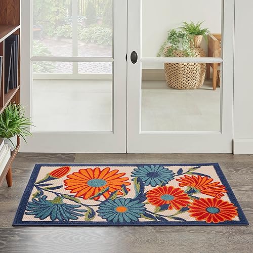 Nourison Aloha - Alfombra multicolor para interiores y exteriores, 2 pies 8 pulgadas x 4 pies, fácil de limpiar, no se desprende, para dormitorio,