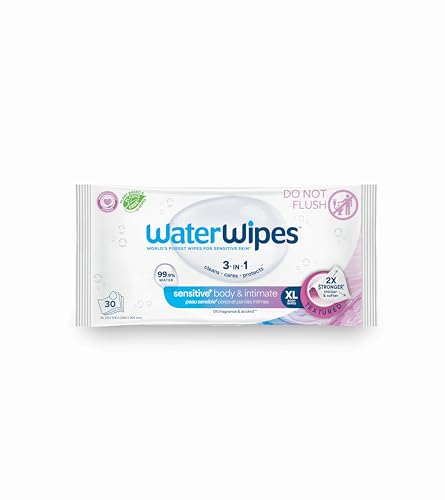 WaterWipes Sensitive Whole Body Cleansing Wipes, 99.9% Purified Water, XL Textured Wipes, Incontinence Care, Fragrance Free, 30 Count