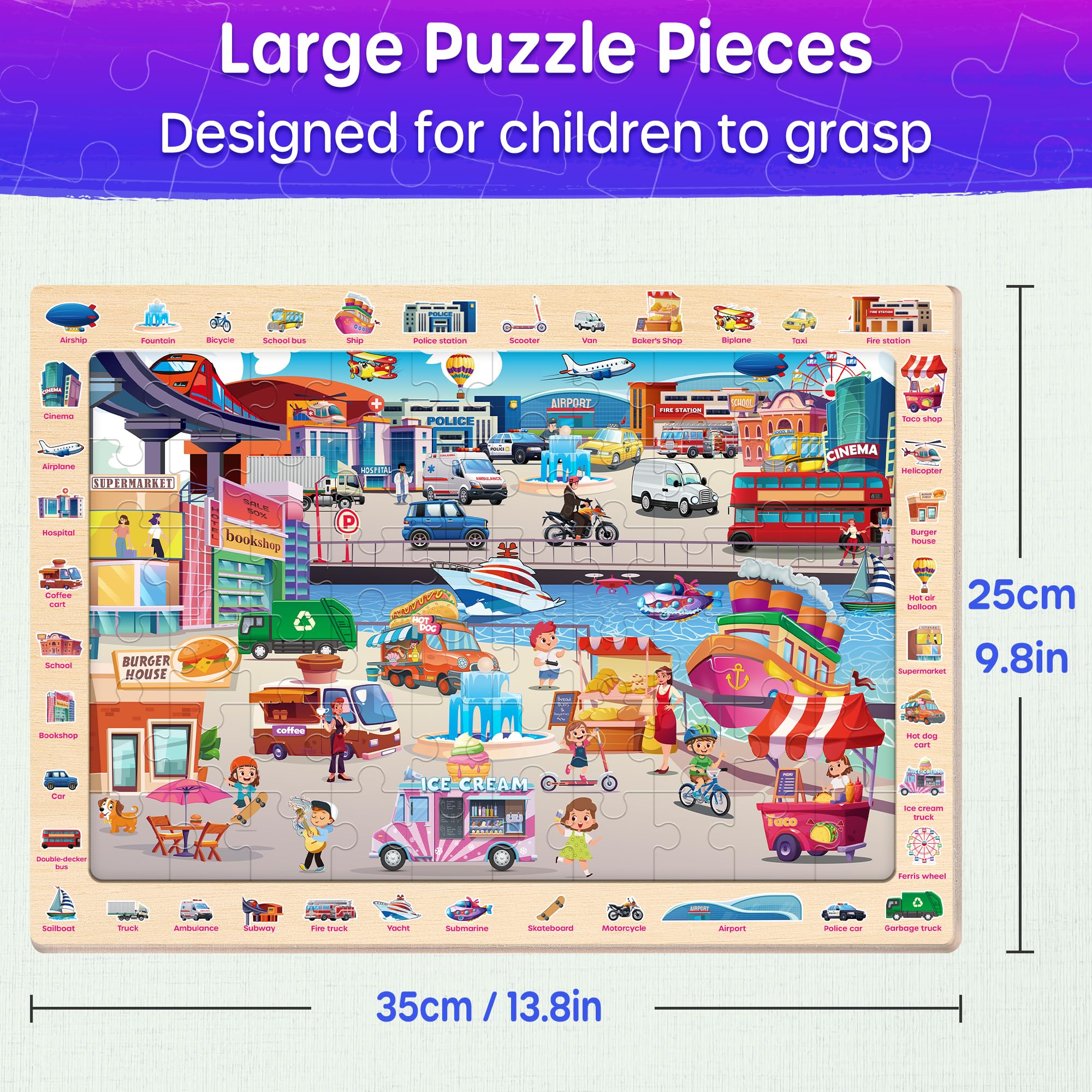 SYNARRY Puzzles en bois pour enfants de 4 à 6 ans, 4 x 60 pièces pour enfants de 3 à 5 ans, garçons et filles