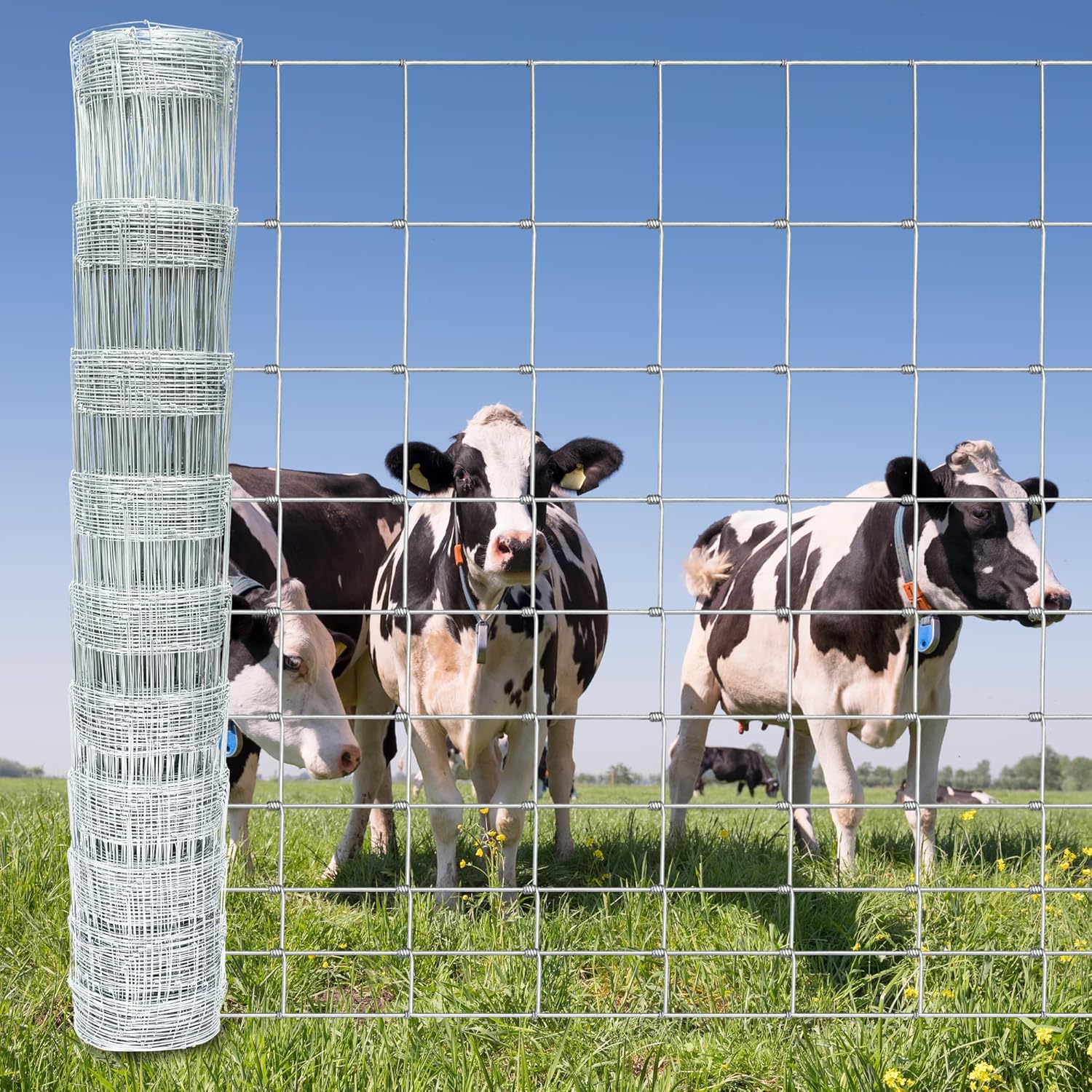 Farm Fence 4ft x 164ft Heavy Zinc Coating Cattle Fence,Galvanized Field Wire Fencing Deer Fence,Goat Fence,Hog Wire Fencing for Yard Livestock & Animals Protection Silver 48inx164ft