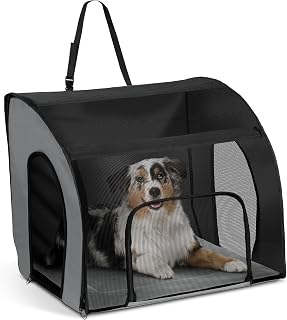 K&H Large Enclosed Dog Car Seat: Secure Travel Safety Carrier for Dogs Up to 40 lbs, Soft-Sided with Mesh Windows & Washable Pad, 29.5x22x25.5in