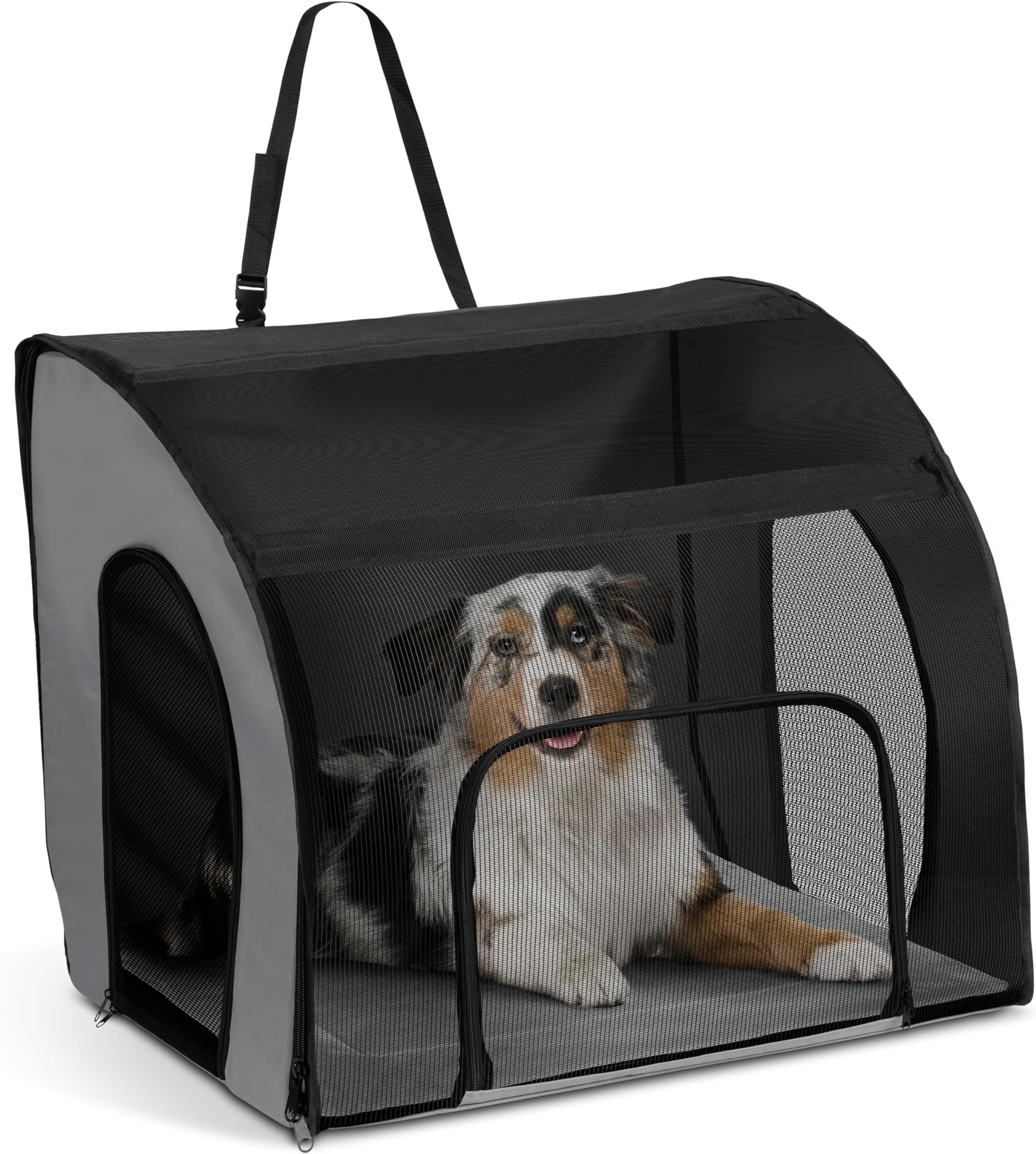 Enclosed Large Dog Car Seat, Travel Safety Carrier, Dog Travel Car Seat, Soft-Sided Covered Pet Carrier, Washable Pad, Multiple Entrances, Mesh Windows - Large 29.5 X 22 X 25.5in