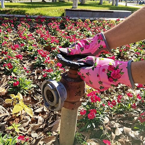 Miniatura 2 de Guantes de jardinería de cuero para mujer, elastano flexible y transpirable, guantes de jardinería a prueba de espinas para patio, regalos de jardín