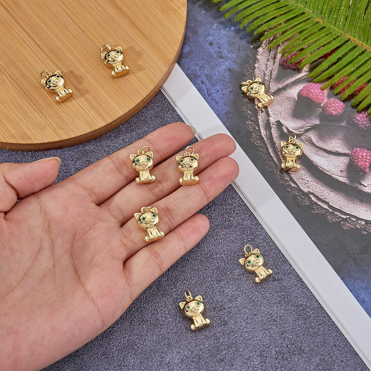 10 Pieces Brass Cat Charm Pendant Cubic Zirconia Cat Charm Animal Pendant Real 18K Gold Plated for Jewelry Necklace Bracelet Earring Making Crafts - Image 2