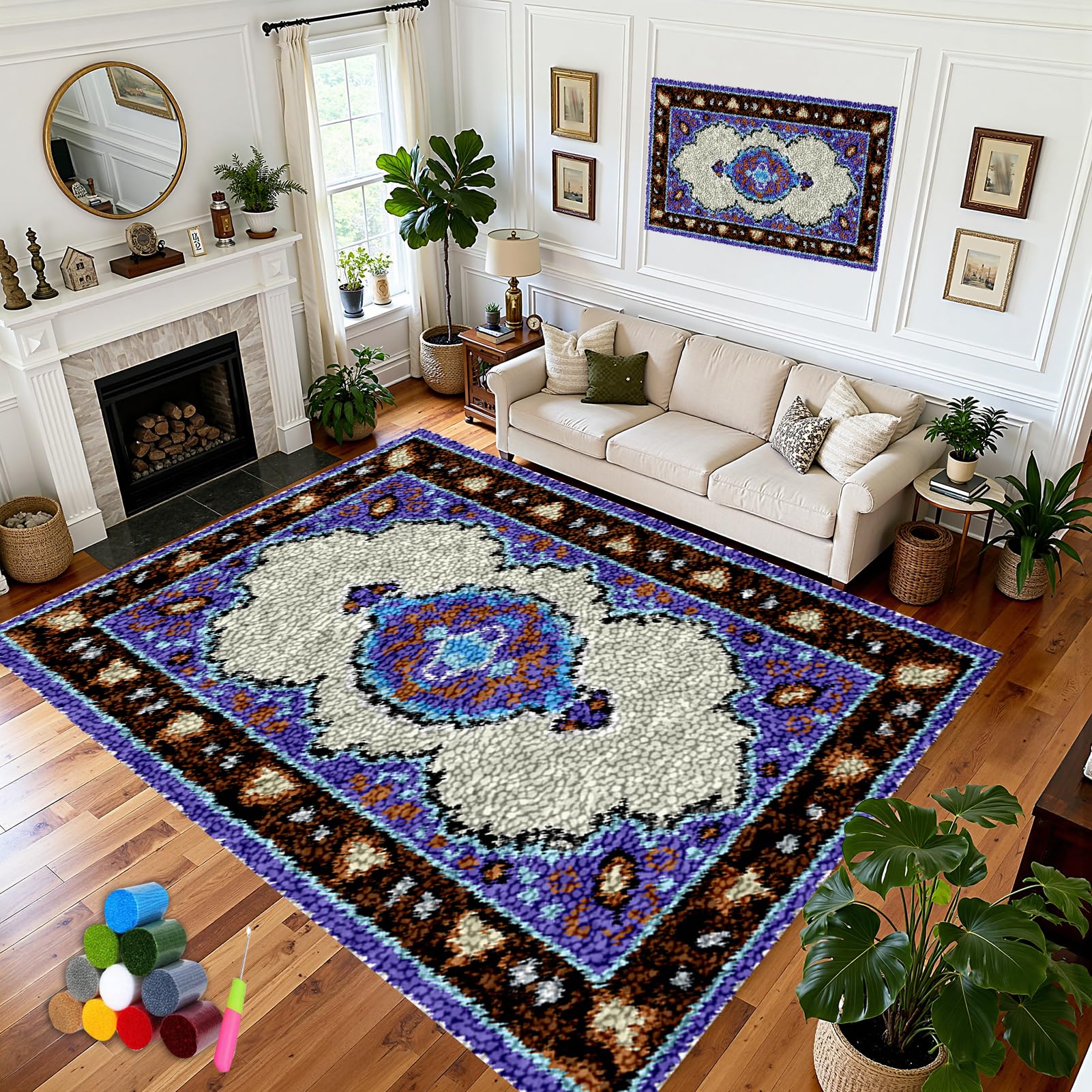 140 x 180 cm zestaw dywanów z haczykiem zatrzaskowym DIY haft dywan zestaw do robienia dywanów domowych zestaw do produkcji dywaników, zestaw dywaników zatrzaskowych hak