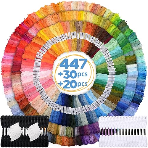 VICOVI 447 Skeins Embroidery Floss 30 Skeins White & Black Embroidery Thread for Friendship Bracelets Arts DIY Crafts with 20 PCS Floss Bobbins