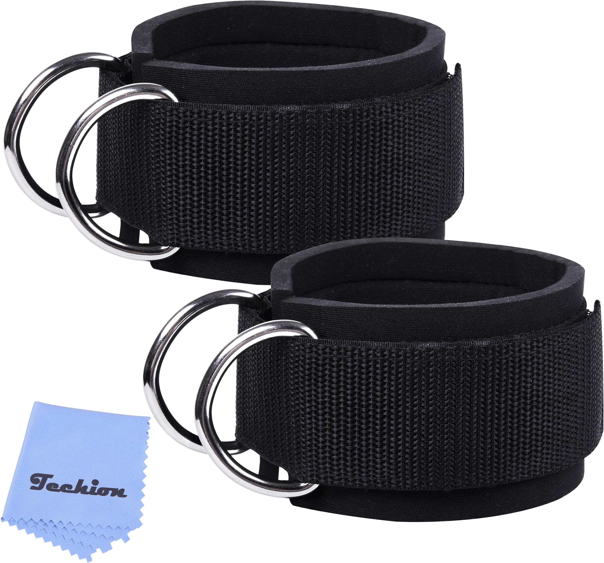 Techion1 Pair of Fitness Ankle Straps for Cable Machine - Double D-Ring, Adjustable Comfort fit Neoprene - for Men and Women