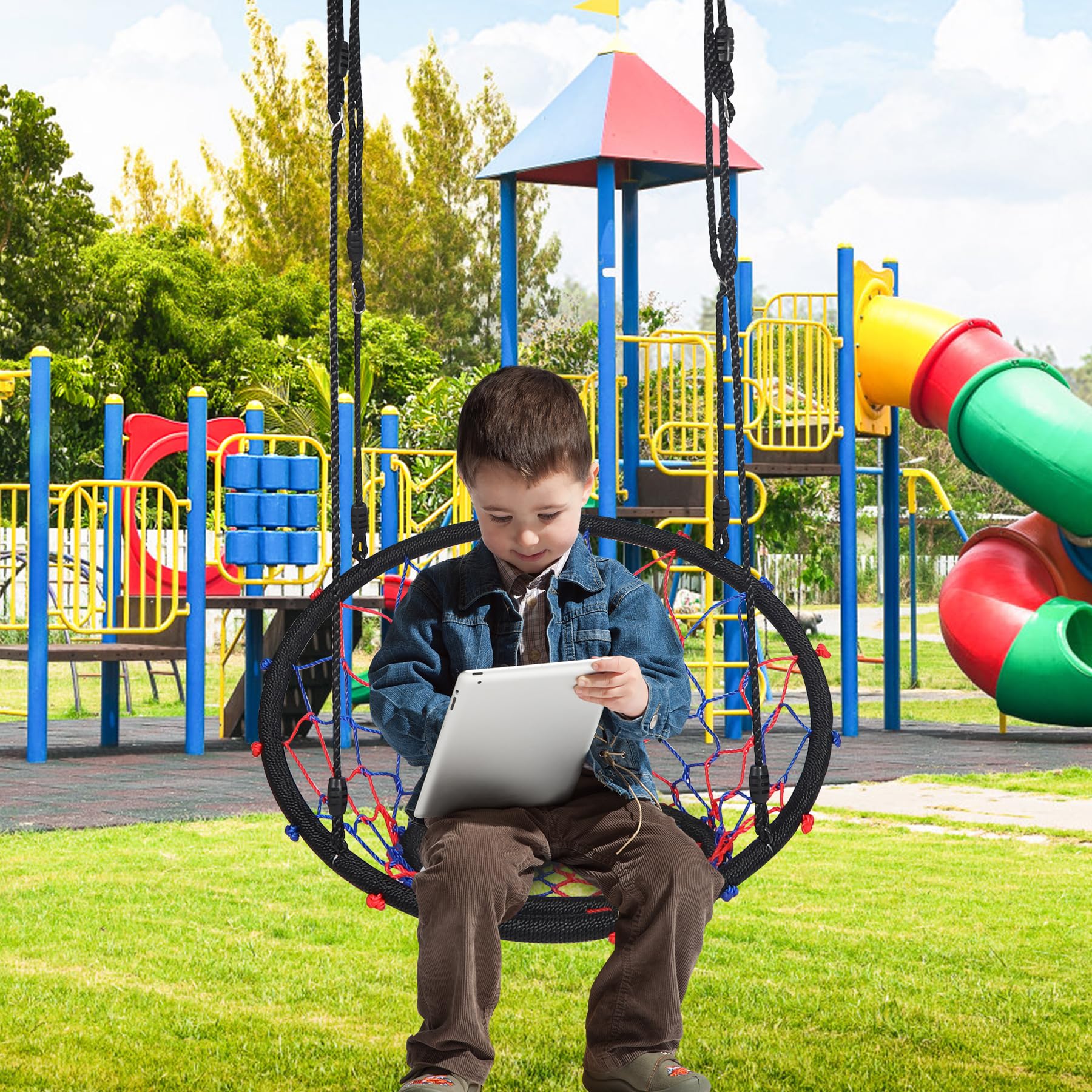 RedSwing Web Swing with Back for Kids, Outdoor Rope Web Swing for Tree, Safe Durable with Hanging Straps for Playground Backyard, Black - Image 9