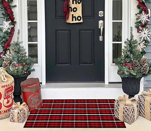 Miniatura 7 de Tapete de Navidad en capas de 24 x 35 pulgadas, alfombra de algodón tejida a mano para porche, entrada y porche delantero