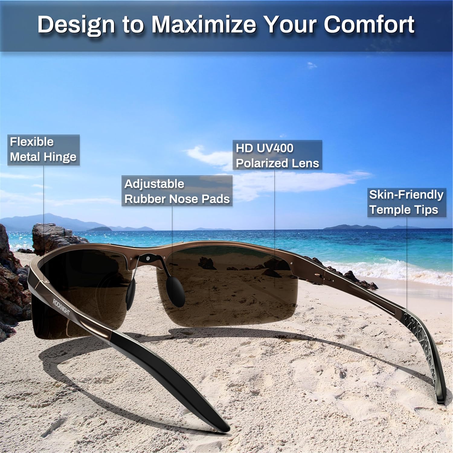 ROCKNIGHT Driving HD Polarized UV400 Protection Ultra light Al-Mg Golf Fishing Outdoor Sunglasses - Image 4