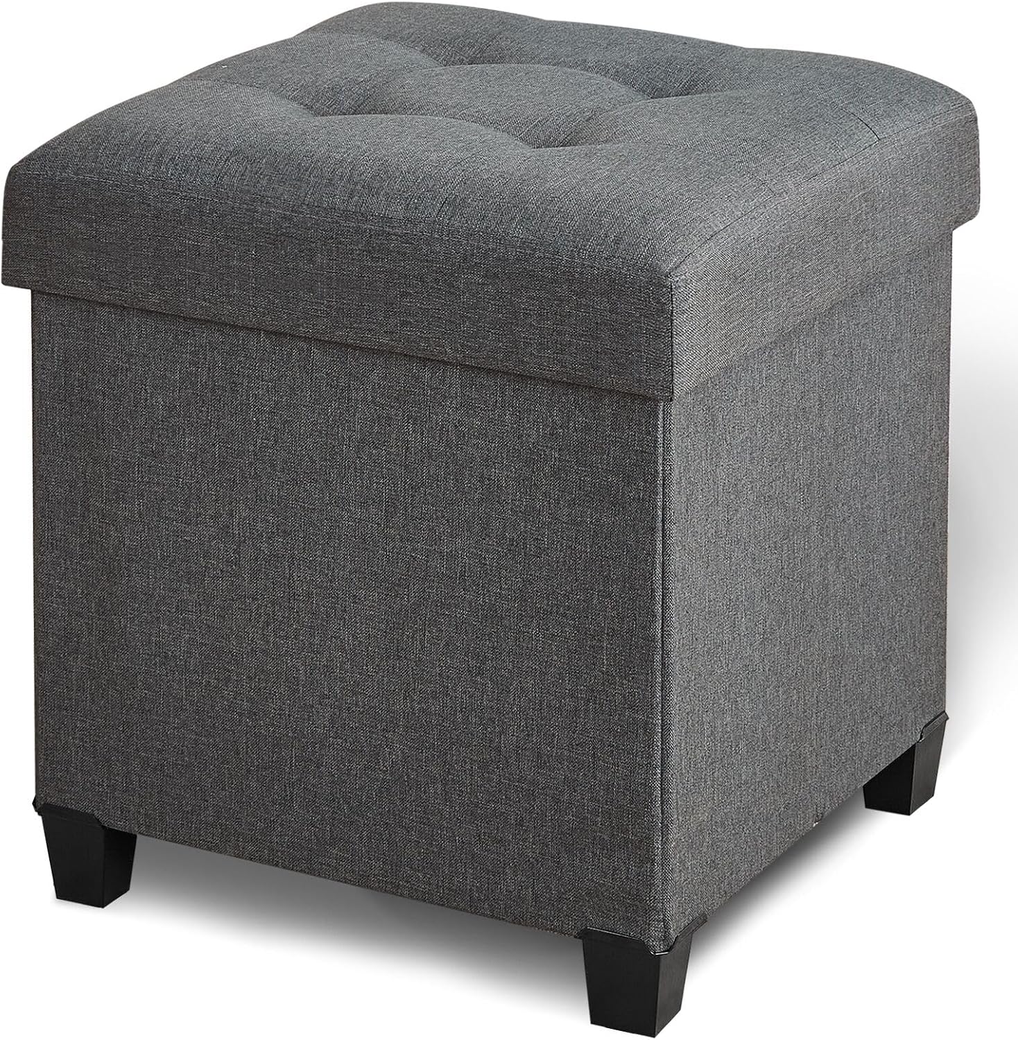 17.7" Ottoman with Storage, Square Storage Ottoman for Dorm, Linen Ottomans with Legs for Living Room, Bedroom, Gray Gray, Linen