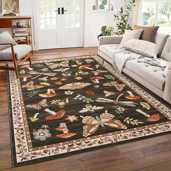 Earthy Brown Rug Ideas for Living Room Balance 13 Whimsical Mushroom Print Accent Rug