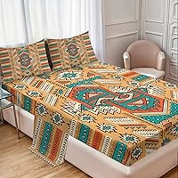 Vista 1 de Ambesonne Tribal Sheet Set, Secret Tribe Pattern in Bohemian Style, Fitted and Flat Sheet with Pillowcases Bedding Accent 4 Piece Set, Queen