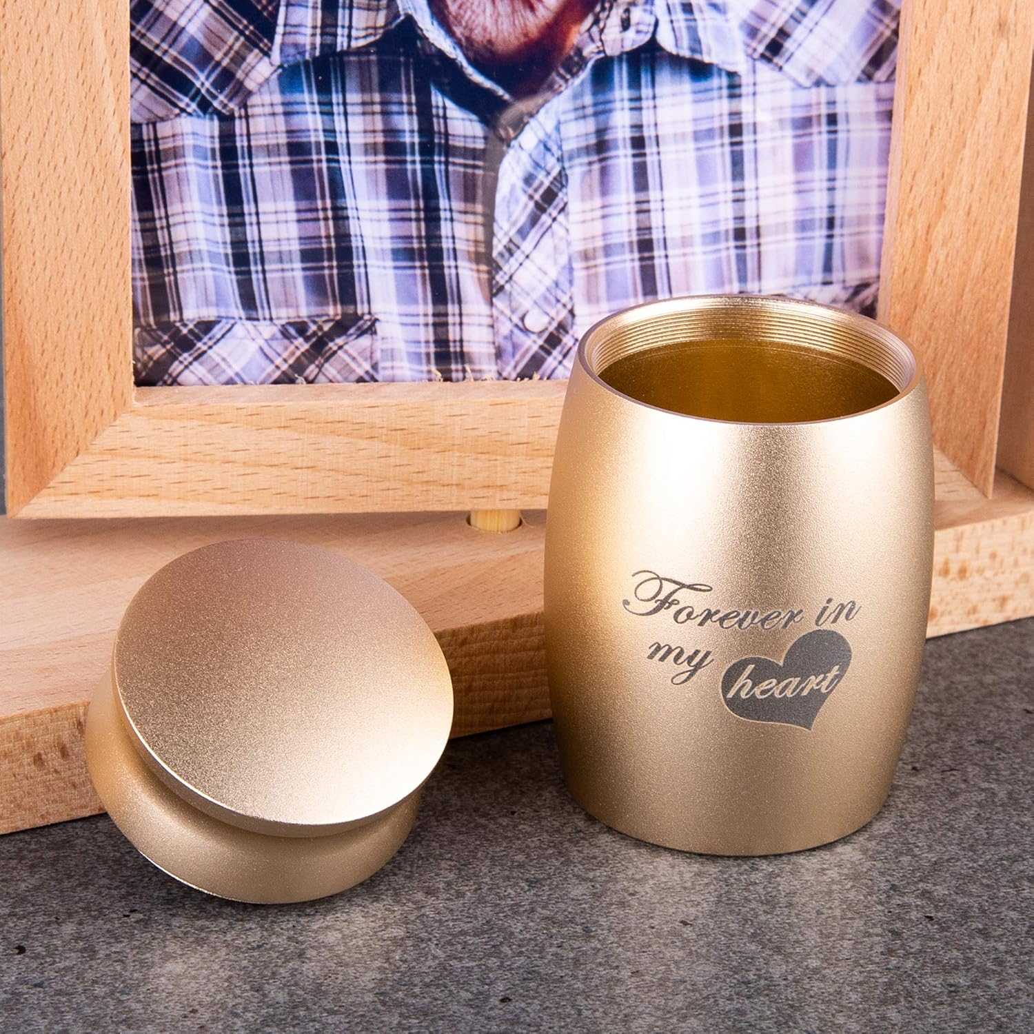 Personalized Memorial Picture Frames for Loss of Loved One &Custom Small Urn for Human Ashes with Photo Engraved Name Text -Sympathy Gifts for Loss of Loved One (Photo Frame- Golden Urn)