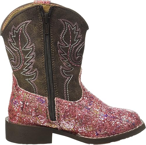 Miniatura 6 de ROPER Botas casuales de punta cuadrada con purpurina azteca para niñas pequeñas, a media pantorrilla, color marrón, rosa