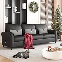STHOUYN 88" Black Faux Leather 3-Seater Couch with High Backrest - Modern Sofa for Living Room, Office & Small Spaces