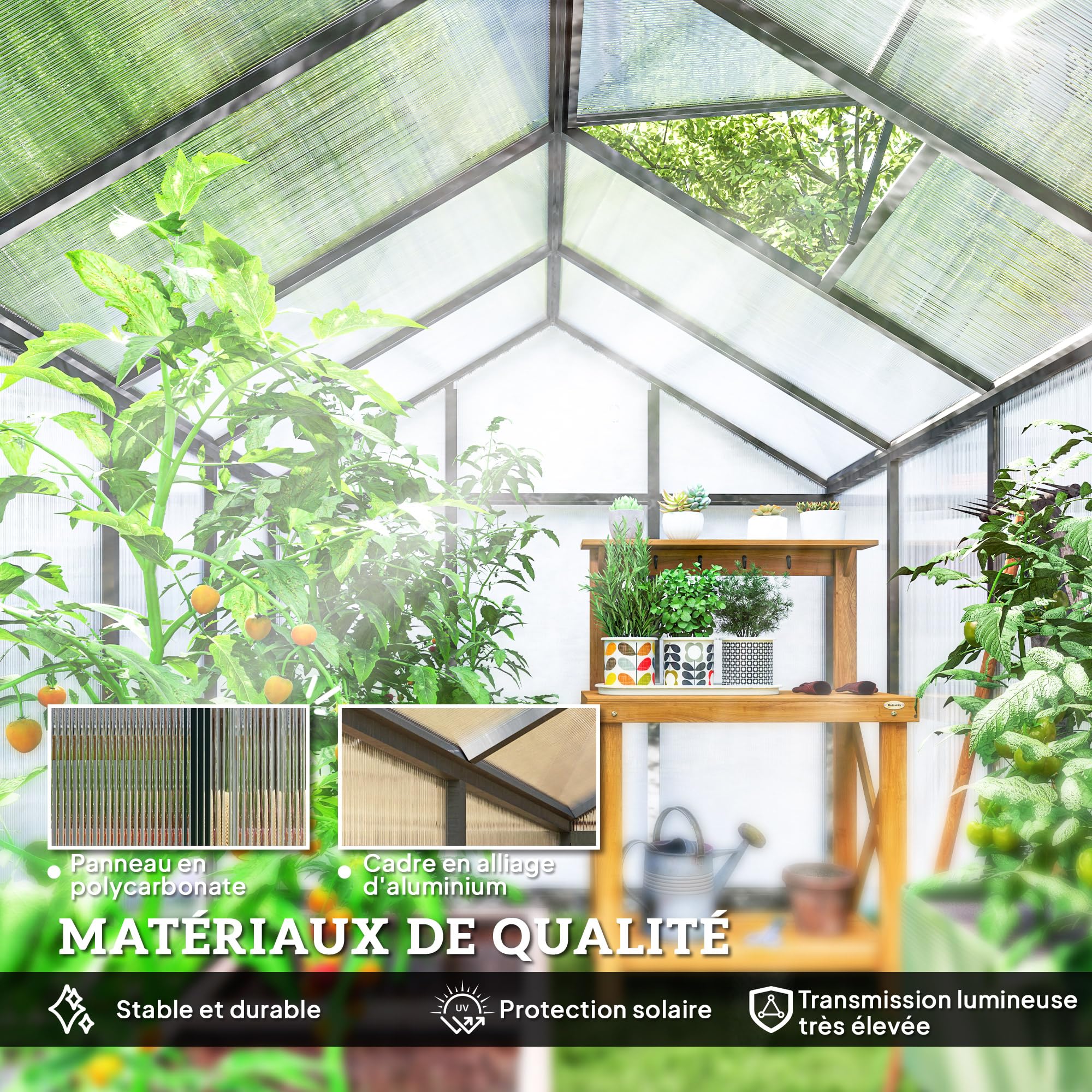 Outsunny Serre de Jardin en Aluminium Polycarbonate, Serre avec fenêtres supérieures réglables, Porte battante, abri extérieur résistant aux intempéries pour Plante Fleur, 303x183x195 cm, Transparent