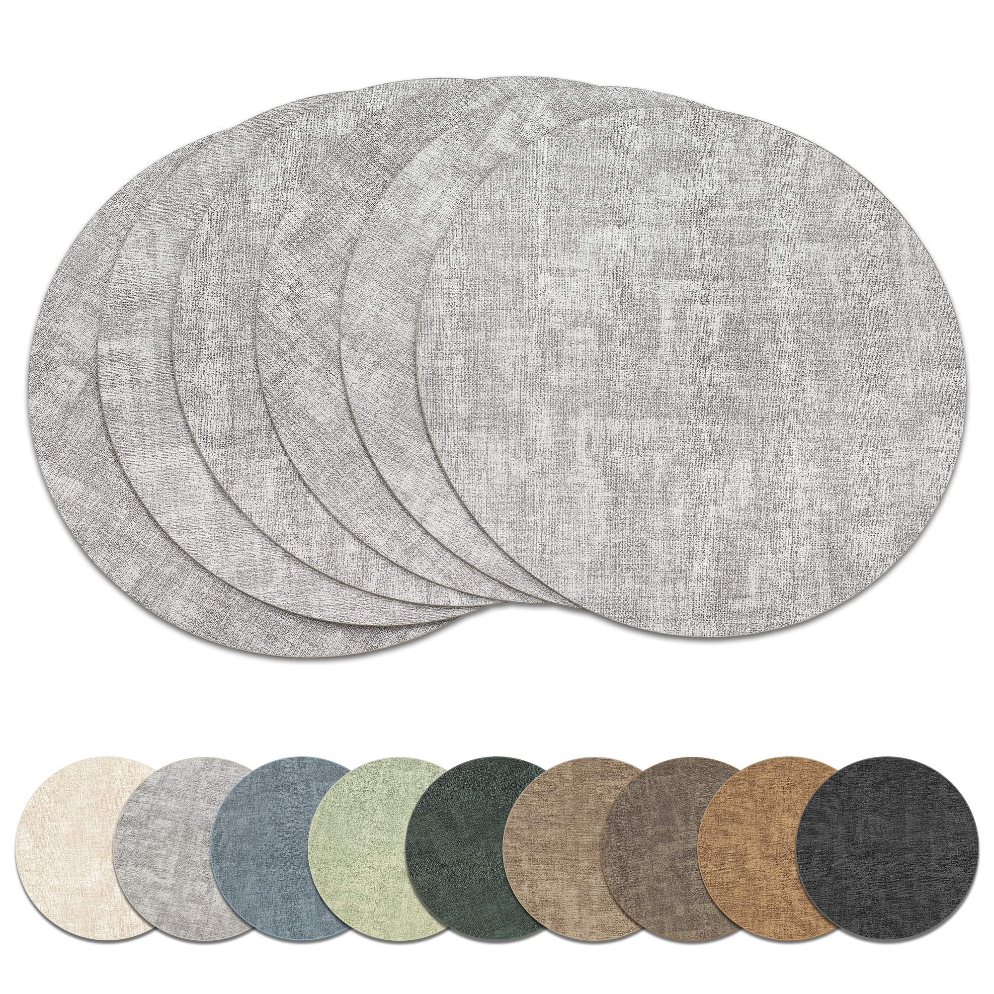 Photo 1 of 13" Round Placemats Set of 6, Reversible Faux Leather Heat Resistant Table Mats, Waterproof Oilproof Wipeable Table Protective Placemats for Vinyl, Washable for Indoor & Outdoor Use (6, Light Grey)