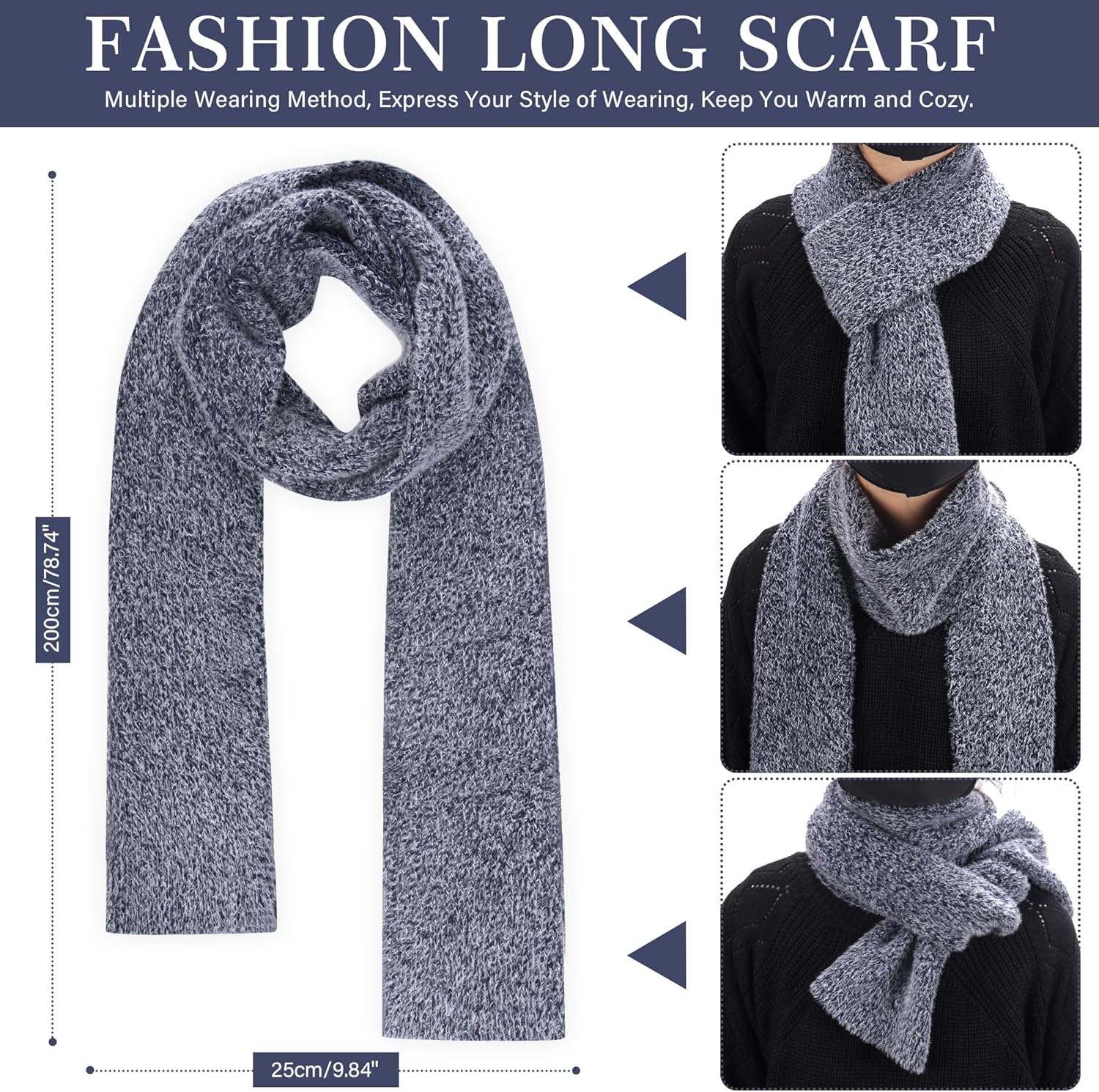 Womens Winter Warm Knit Beanie Hat Touchscreen Gloves Long Neck Scarf Set with Fleece Lined Skull Caps Gifts for Women - Image 5