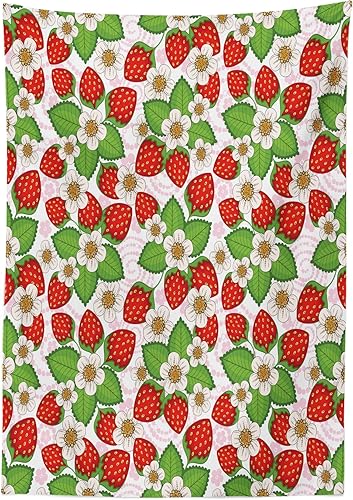 Miniatura 2 de Ambesonne Mantel de primavera, patrón floral con flores de fresas y hojas, diseño inspirador de temporada, mantel rectangular para decoración de