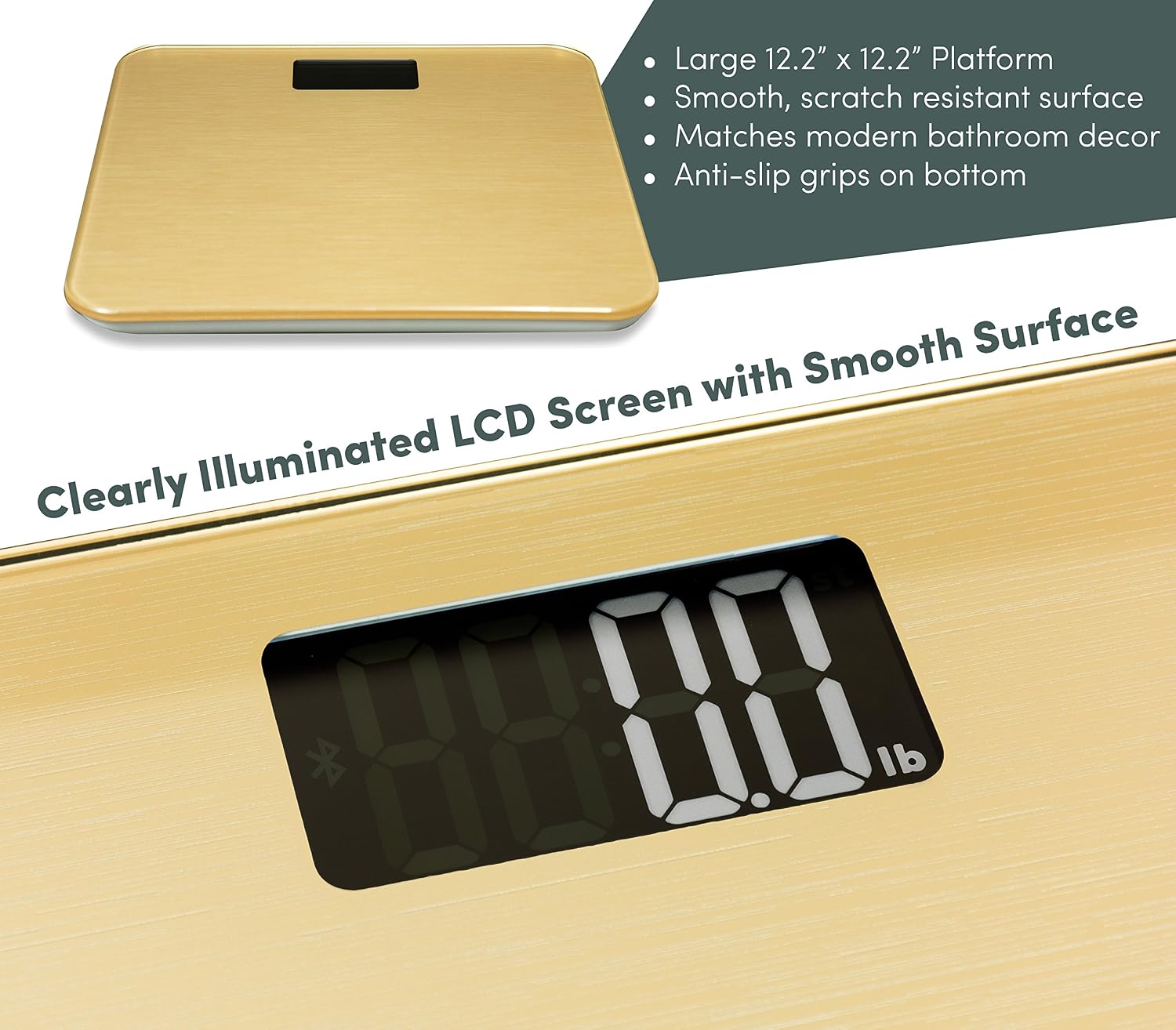 Smart Weigh Digital Body Weight Scale,Tempered Glass, Step-On Technology, 400 Pounds, Gold