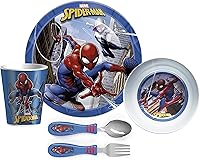 Zak Designs Marvel Spider-Man 5-Piece Kids Dinnerware Set - Durable BPA-Free Melamine Plate, Bowl, 10oz Tumbler, Stainless Steel Fork & Spoon Ages 3+