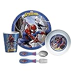 Zak Designs 5-Piece Dinnerware Set, Marvel Spider-Man - Durable Plastic & Stainless Steel - Includes Tumbler, 8-Inch Plate, 6-Inch Bowl, Fork & Spoon - Suitable for Kids Ages 3+