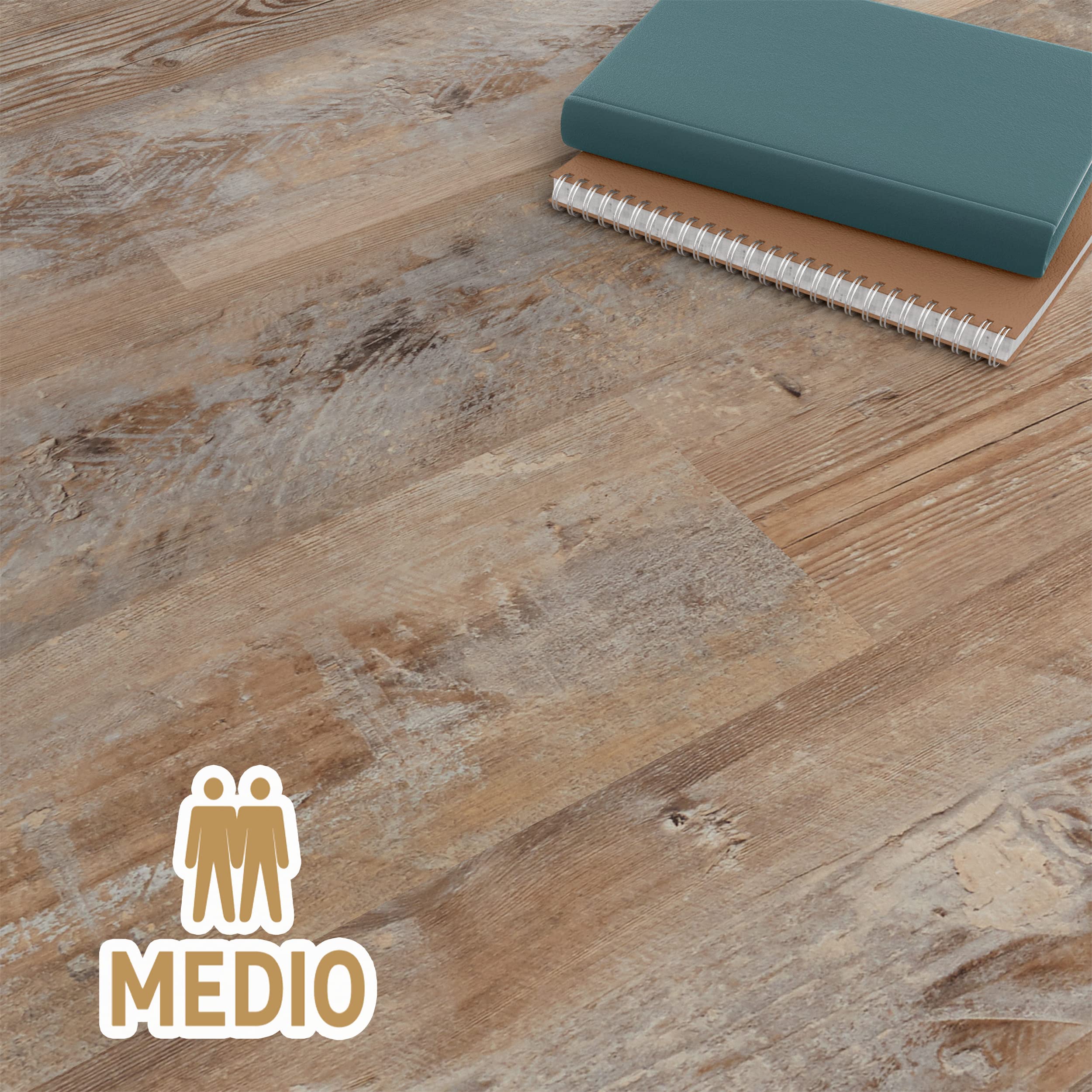 ARTENS - PVC Bodenbelag - Selbstklebende Vinyl-Dielen Tambo - Vinylboden - Medio - Holzeffekt - Braun/Grau - L.91,44 cm x B.15,24 cm - Dicke 2 mm - 2,23 m²/ 16 Dielen - Belastungsklasse 21