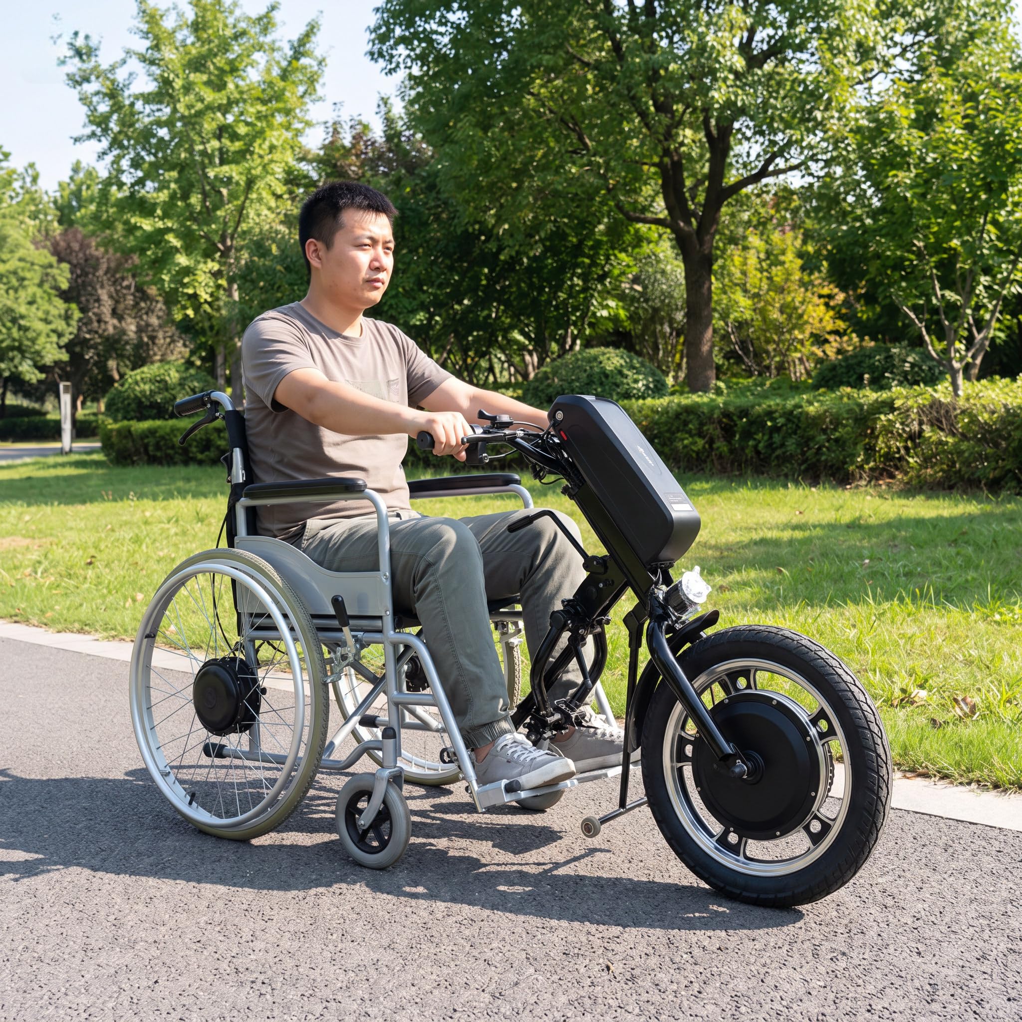 Zestaw konwersji do wozka inwalidzkiego recznego naped elektryczny handbike 16 cali hamulec tarczowy wyswietlacz LCD akumulator do uzytku wewnatrz i na zewnatrz dla starszych osób
