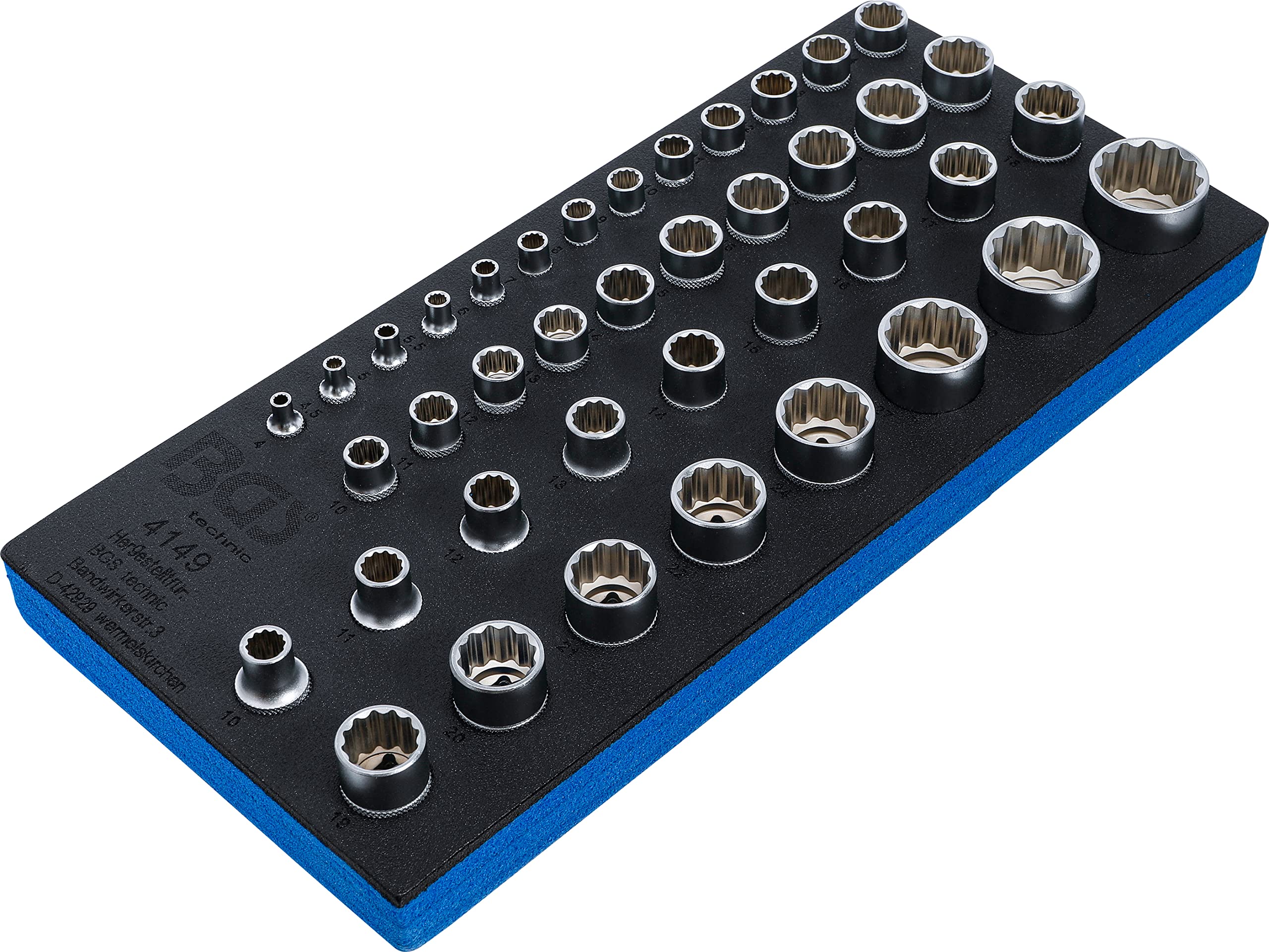 BGS 4149 | Bandeja para carro 1/3: Llaves de vaso 12 caras | 6,3 mm (1/4"), 10 mm (3/8"), 12,5 mm (1/2") | 40 piezas