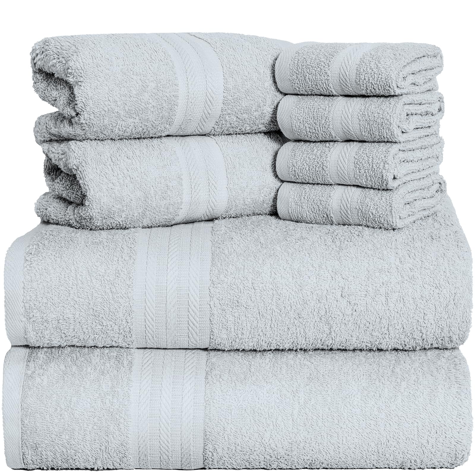 Set Asciugamani Cotone 100% 8 Pezzi - 2 Grandi, 2 Mano, 4 Salviette, Bianco Ottico, Made In Italy - Foto 3