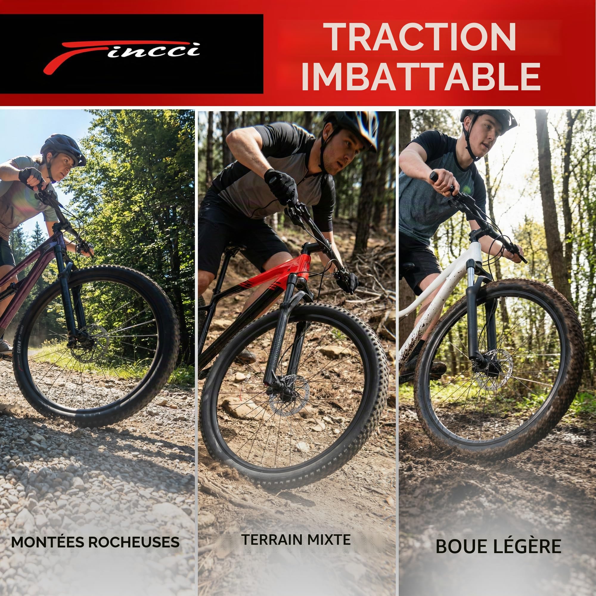 Fincci Pneu VTT 26 Pouces 26x2.125 57-559 Pneus Pliables VTC VAE Pack de 2 | Pneus Pliables - 30 TPI 40-60 PSI - Crampons Polyvalents Tout-Terrain Ville pour Électrique Urbain Sentiers Haute Durabilité
