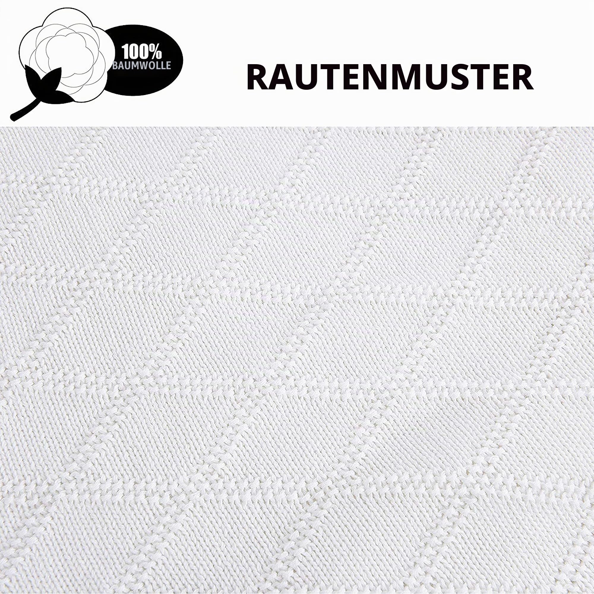 Shaddock Fishing Baumwolle Gestrickte Decke 4 Jahreszeiten Bettdecke- 130x180cm Ultra Weiche überwurf Decke Wohn-Kuscheldecke für Baby Couch Bett Sofa Stuhl Auto Büro (Rautenmuster, Weiß)