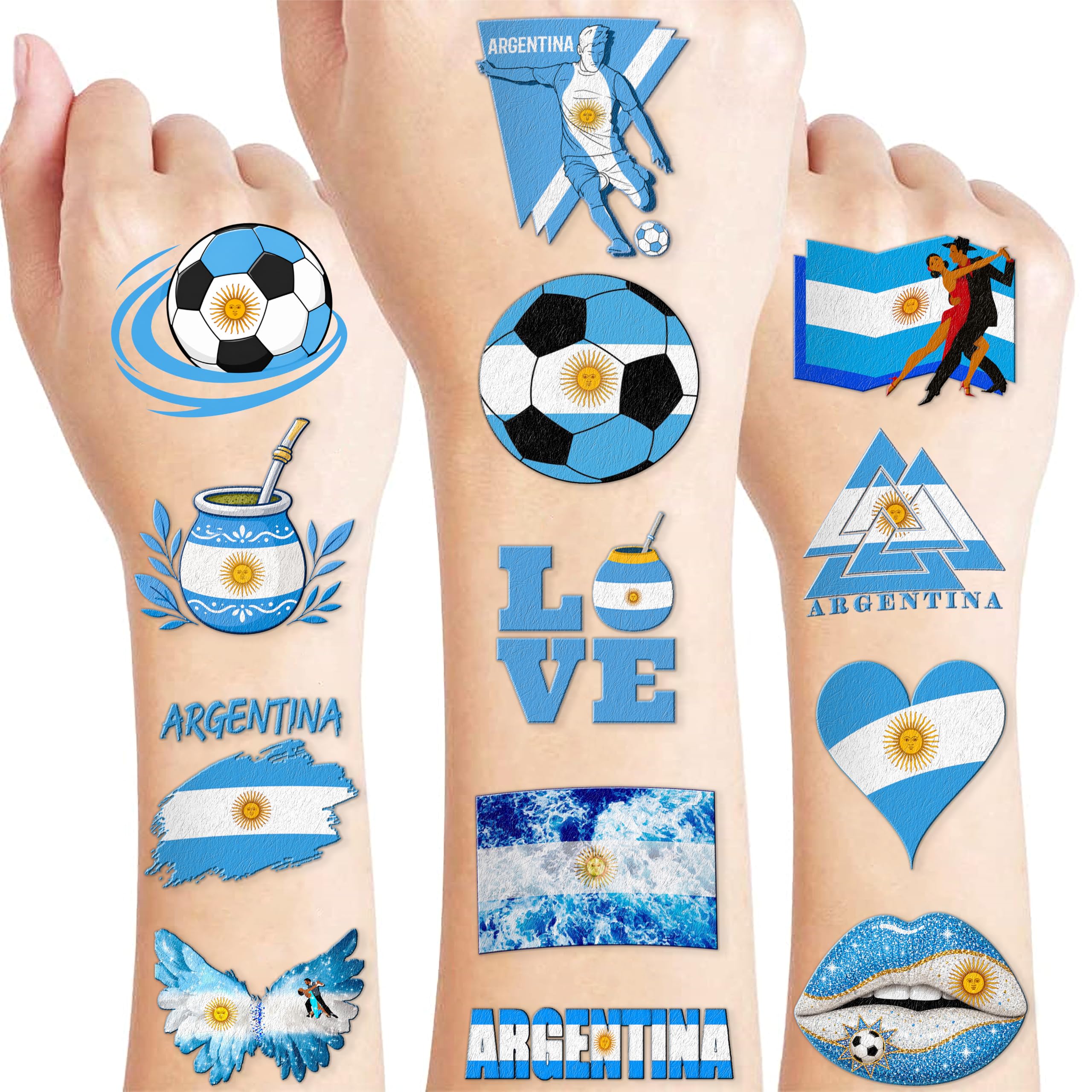 Photo 1 of 120 PCS Argentina Soccer Pre-Cut Temporary Tattoos