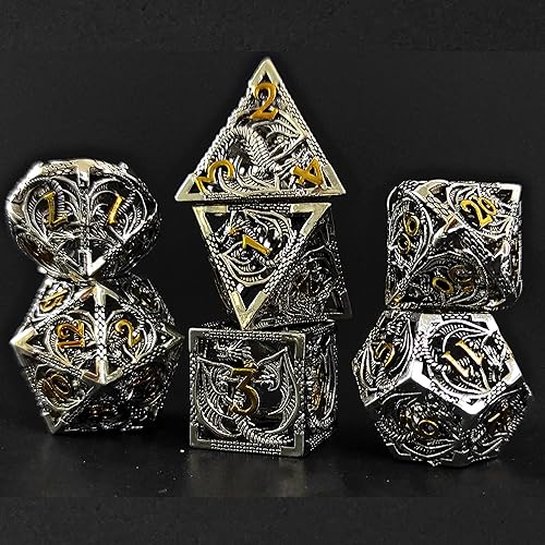 Miniatura 3 de FOXBITE Juego de 7 dados de metal D&D, juego de dados poliédricos para dados de Calabozos y Dragones, juego de dados de juego de rol salpicados de