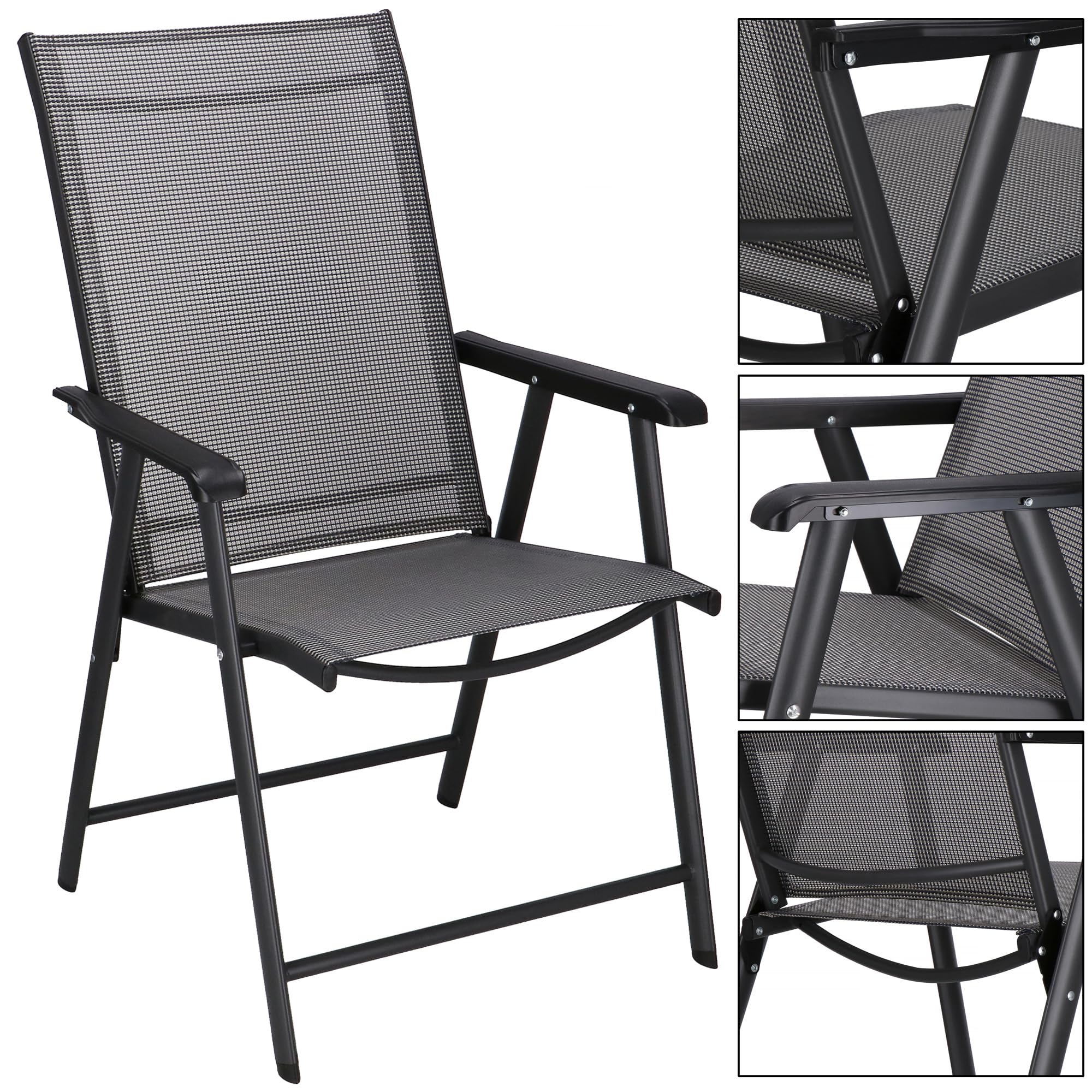 SPRINGOS Chaise de Jardin Pliante avec Accoudoirs 49x49x96 cm – Chaise de Balcon Pliable et Résistante aux Intempéries, Siège Confortable en Métal et Textilène pour Terrasse