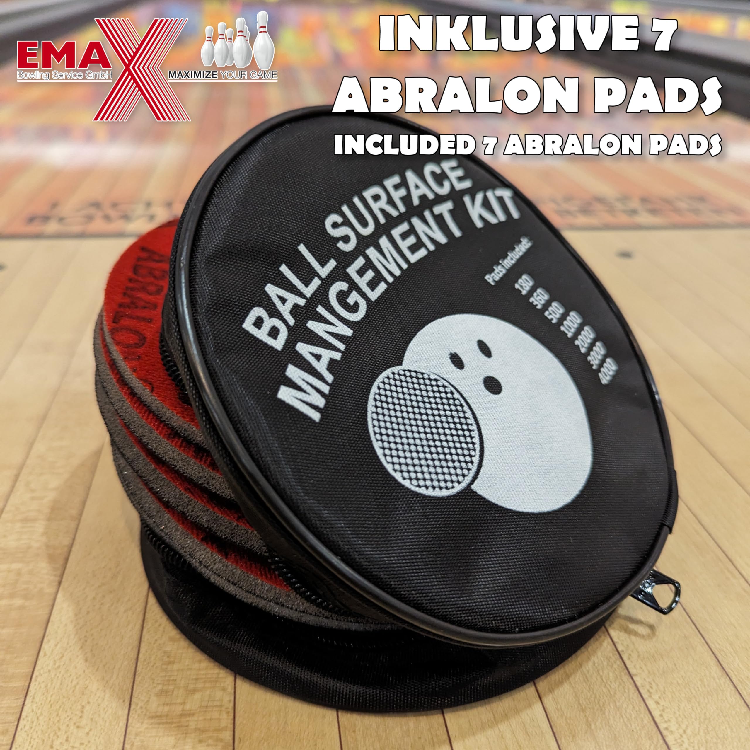 EMAX - Juego de lijadora para bowling Ball Surface Management Kit | Accesorios Abralon Pads con bolsa