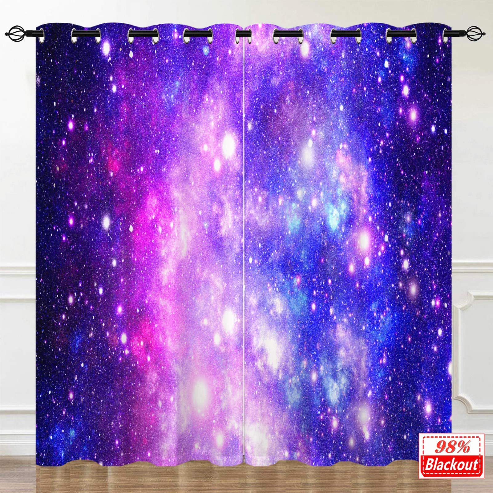 Tende spaziali con motivo stellato e stellato, motivo 3D, con occhielli, termiche, oscuranti, per camera da letto, cameretta dei bambini, ragazzi, set di 2 pannelli, 116.8 x 182.9 cm