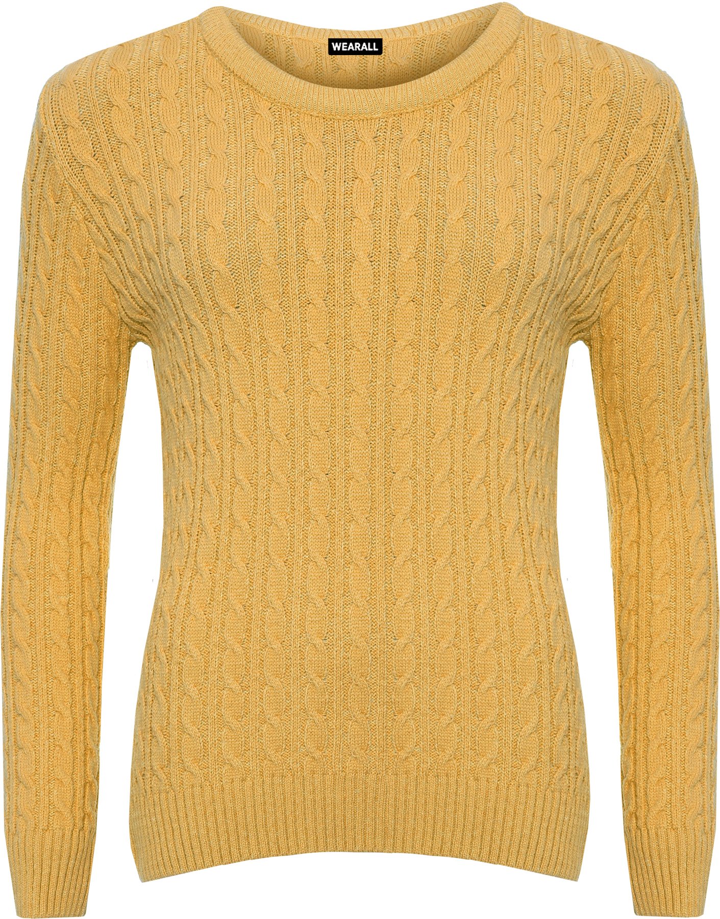 WearAll Women's Cable Knit Long Sleeve Top Ladies Jumper Sweater - Mustard - 18-20