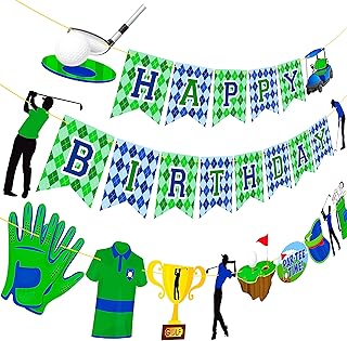 Golf Party Banners 3Pcs Golf Happy Birthday Banners Golf Party Cutout Garland Banners Golf Party Decorations for Golf Sports Theme Baby Shower Supplies