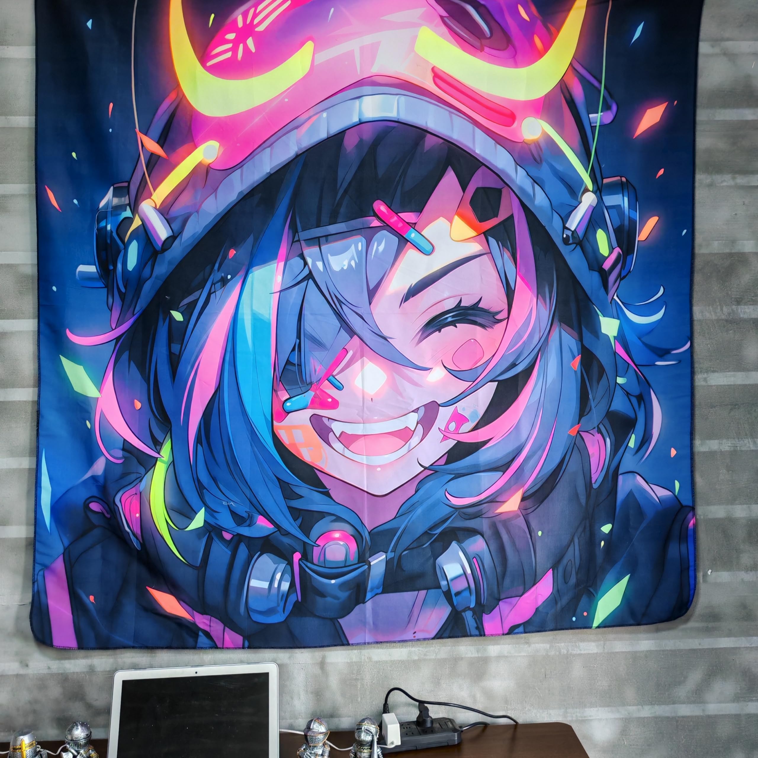 HOUHUANG Dipinti appesi, arazzi, murales e dipinti decorativi, anime fluorescenti, cartoni animati, materiale in poliestere (150cmx 150cm) per famiglie, bar e feste all'aperto (Strange Girl)