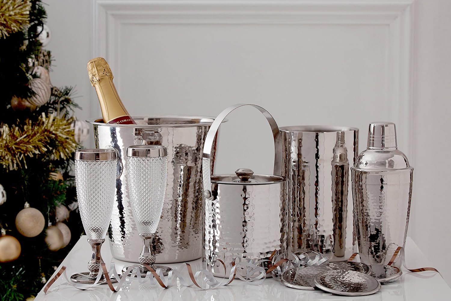 Premier Housewares Wine Cooler - Hammered Stainless Steel