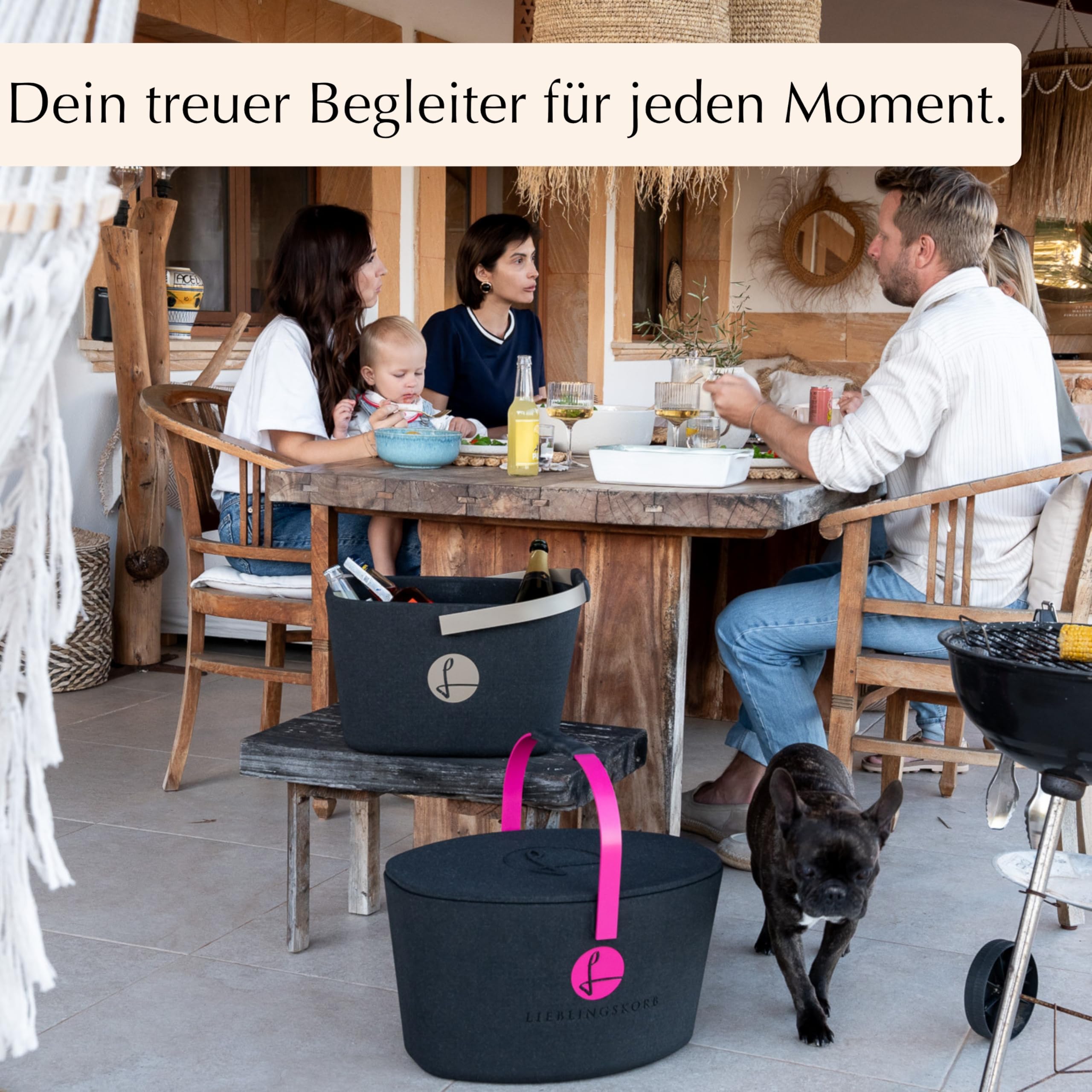 LIEBLINGSKORB Original black champagner - inkl. Deckel, Einlegeboden und Transportring - ultraleichter, kippsicherer & formstabiler Einkaufskorb - Made in Germany - thermoisolierend & abwaschbar