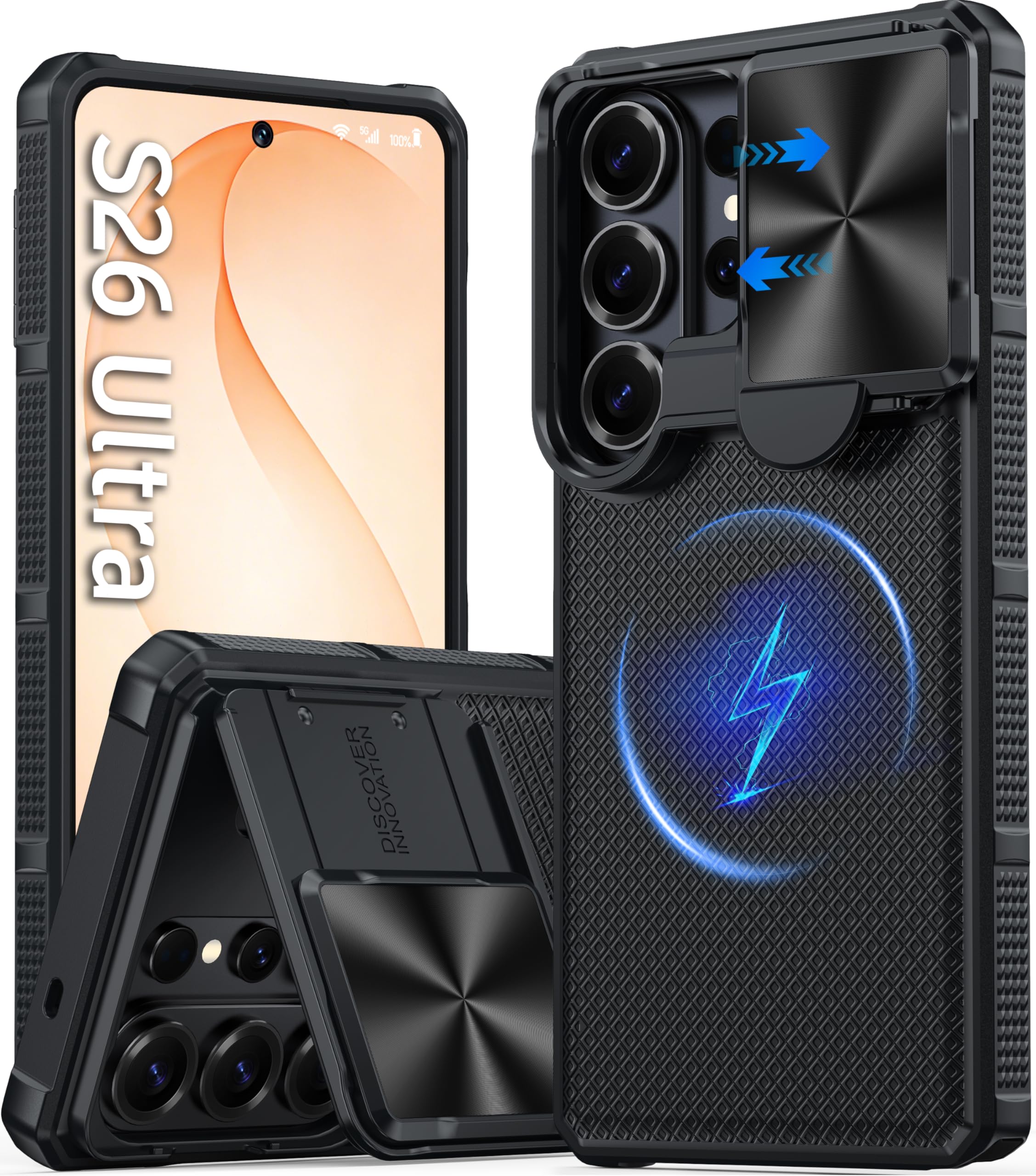 Photo 1 of GIVELOT Magnetic for Samsung Galaxy S26 Ultra Case,[Slide Camera Cover][Kickstand][Compatible with Magsafe][Military Grade Protection] Shockproof Rugged Case for Galaxy S26 Ultra,Black