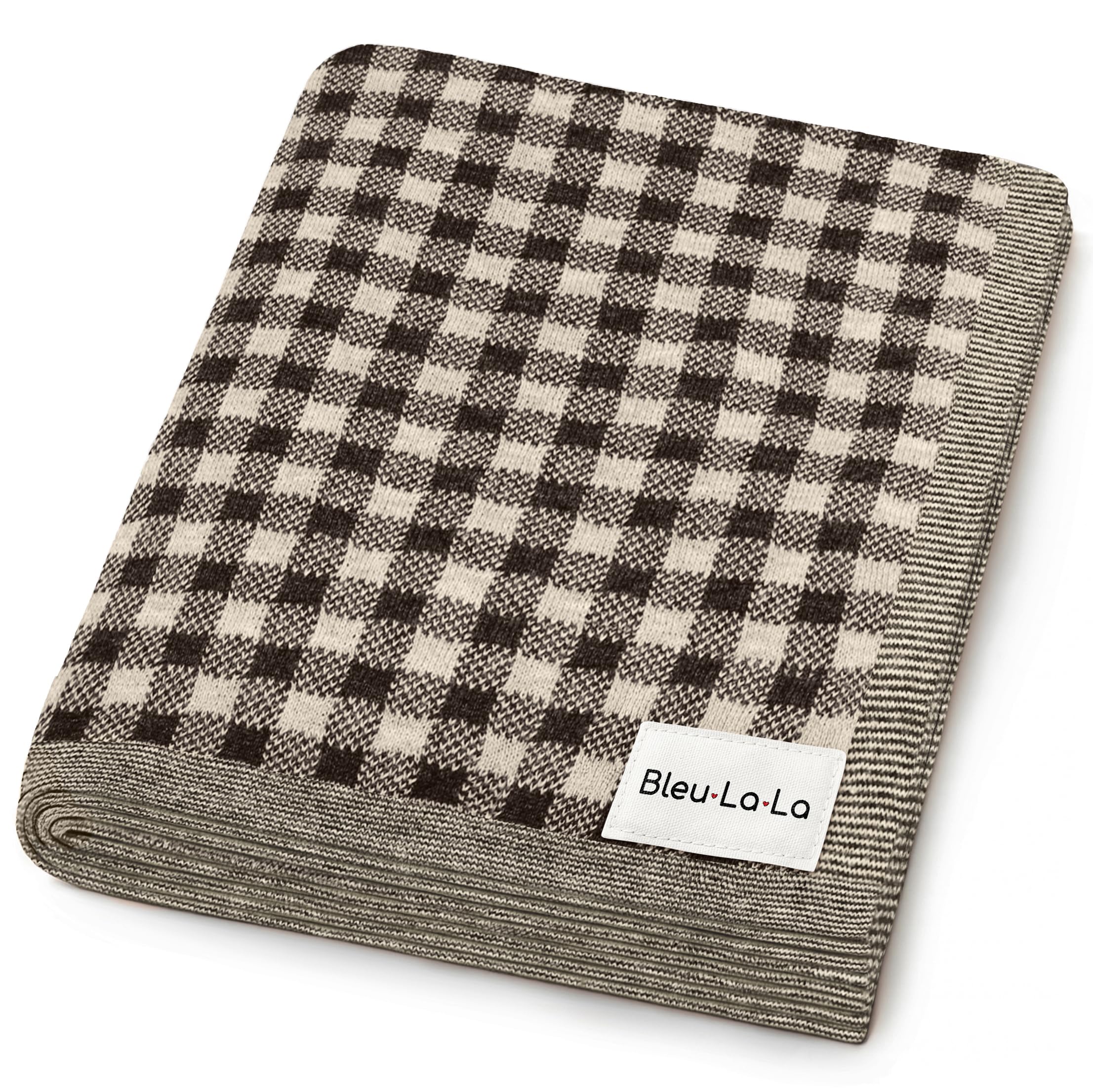 Lussuosa coperta per neonati lavorata a maglia, 100% morbido cotone fine, utilizzabile come fasciatura per culla e passeggino, unisex, neutra, per neonati e ragazze (plaid - moka)